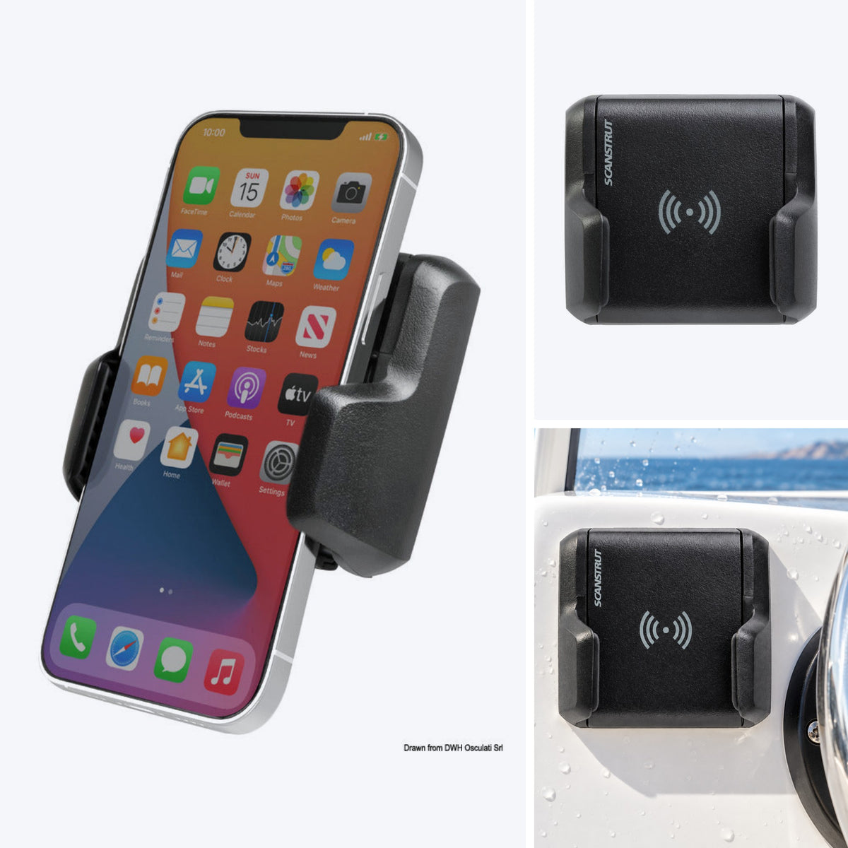 Scanstrut ROKK NANO watertight wireless charger 10W - in use