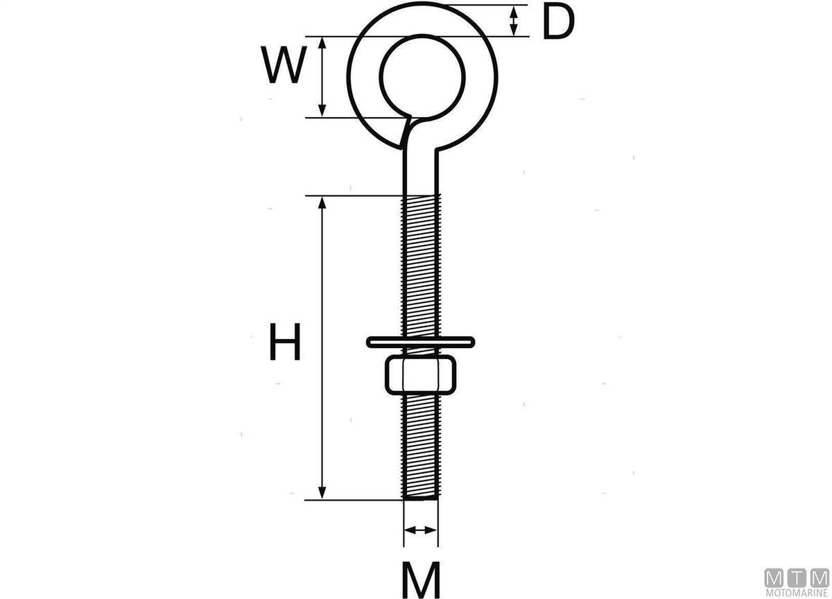 Eye bolt with welded eye Ø6 mm H40 mm stainless steel 316 - original photo Motomarine Srl
