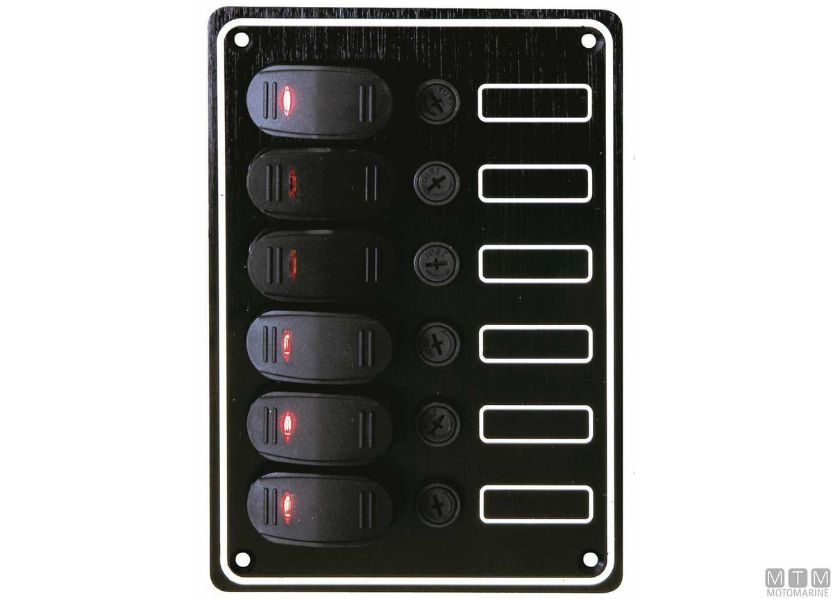 Aluminium panel with 3-position rocker switches 135x95 mm - original photo Motomarine Srl