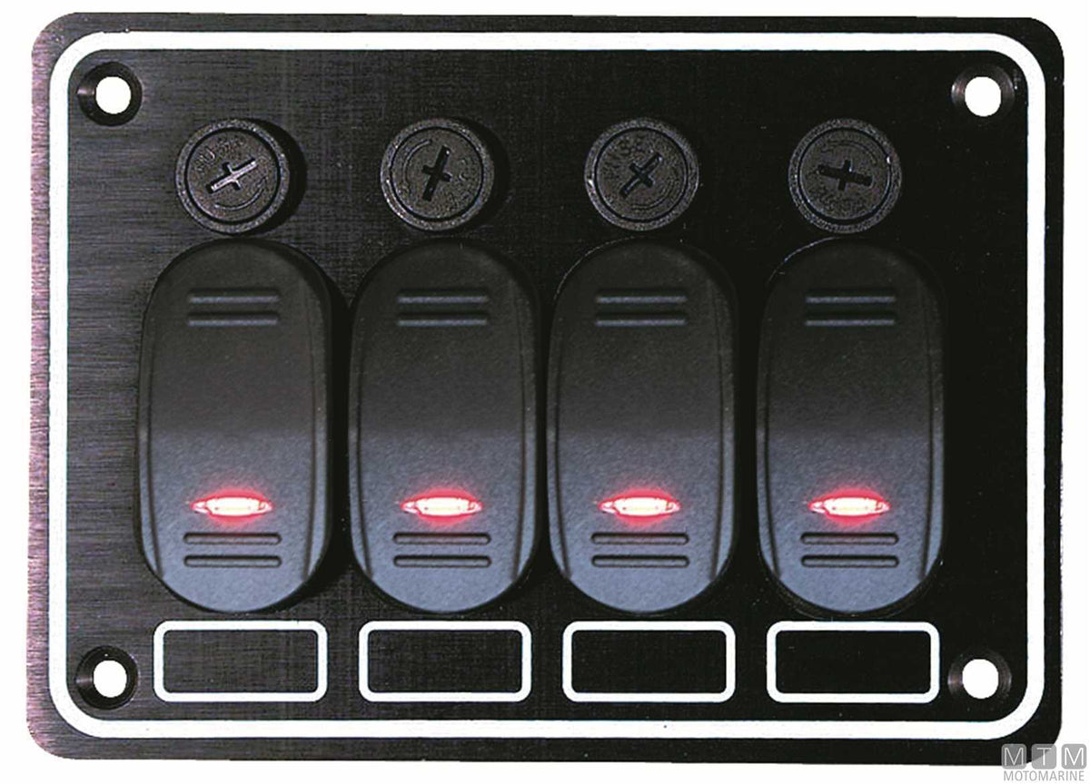 Aluminium panel with 3-position rocker switches 135x95 mm - original photo Motomarine Srl