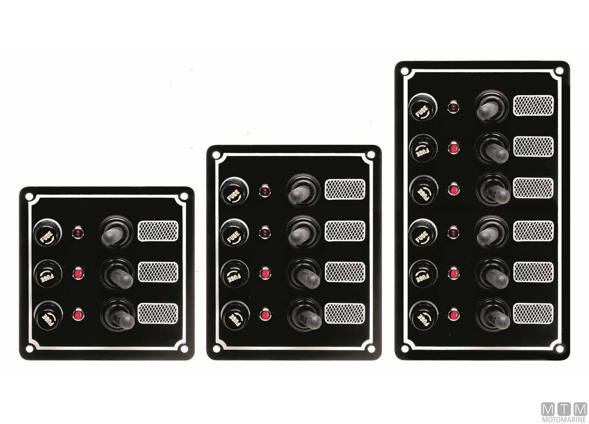 Aluminium panel with lever switches, 4 positions, 125x100 mm - original photo Motomarine Srl