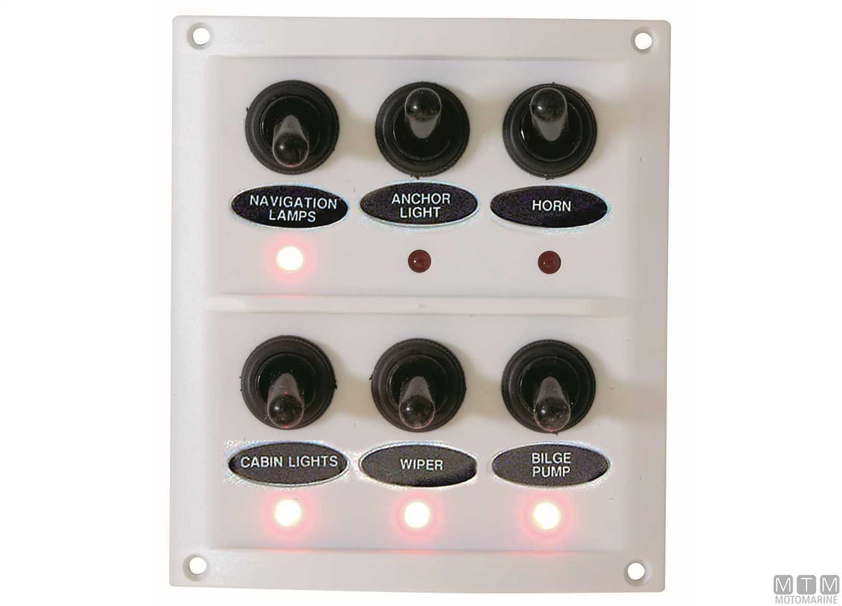 White panel with lever switches, 6 positions, 125x100 mm - original photo Motomarine Srl