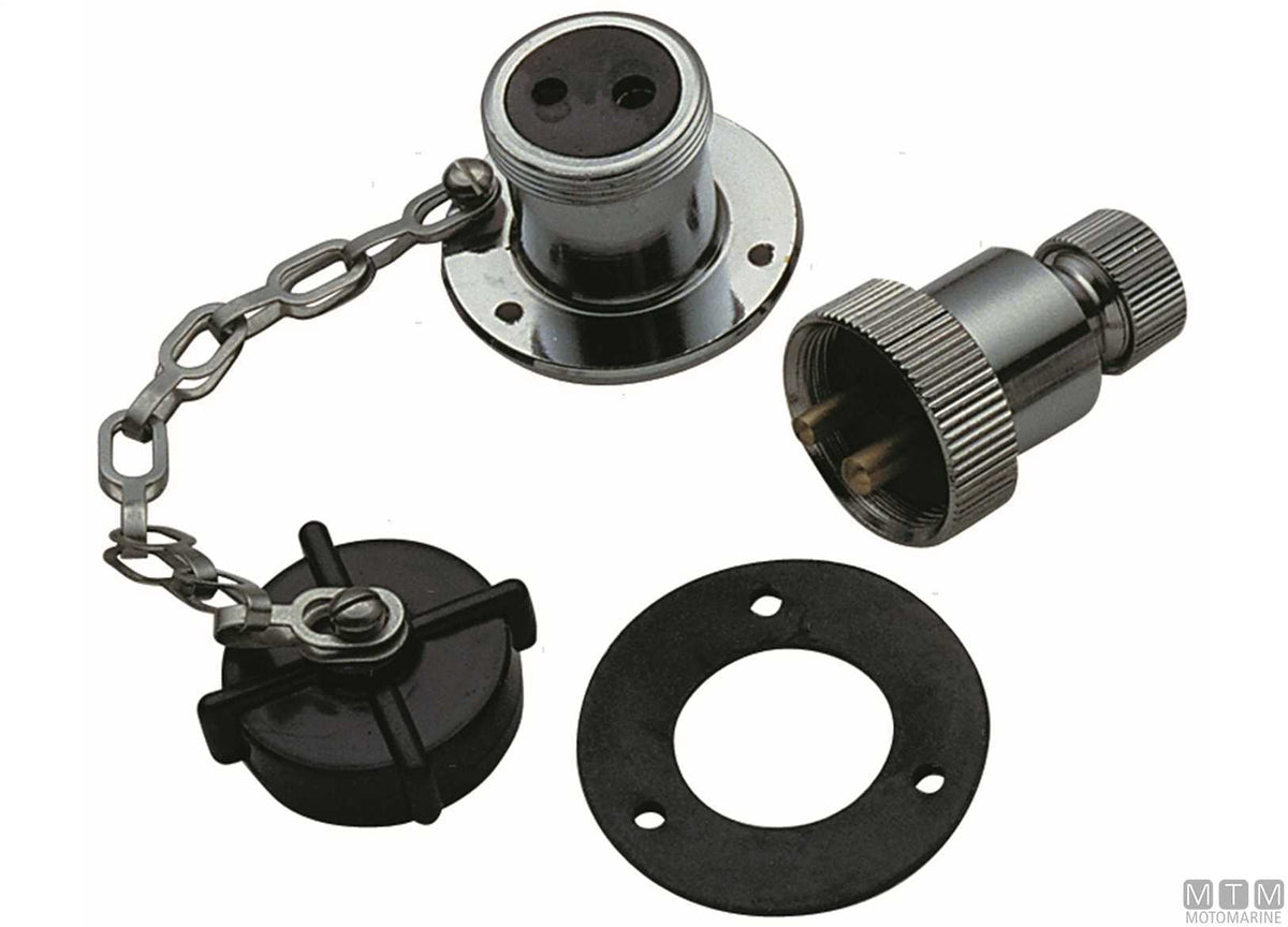 Socket and plug 12/24V chrome-plated brass 3-pole 3A - original photo Motomarine Srl
