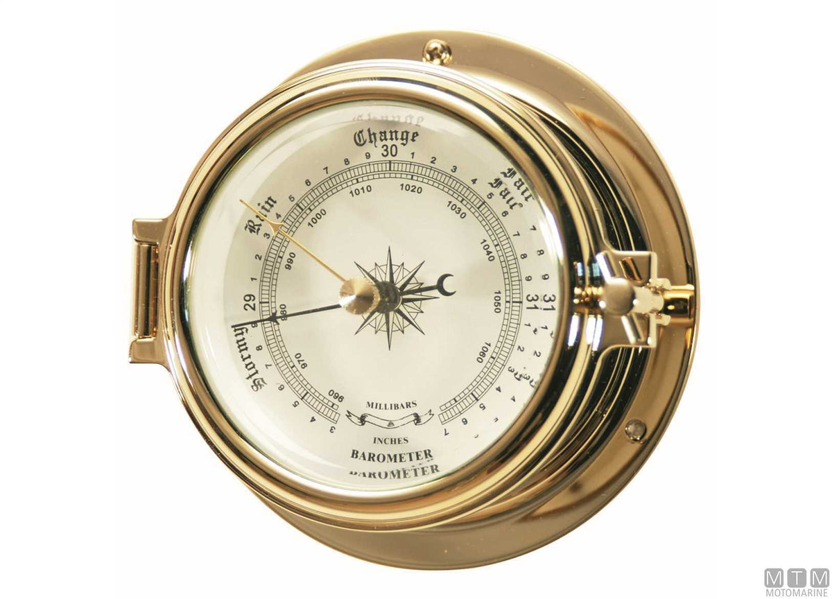 Classic silent radio-controlled clock Ø120 mm, polished brass case - original photo Motomarine Srl
