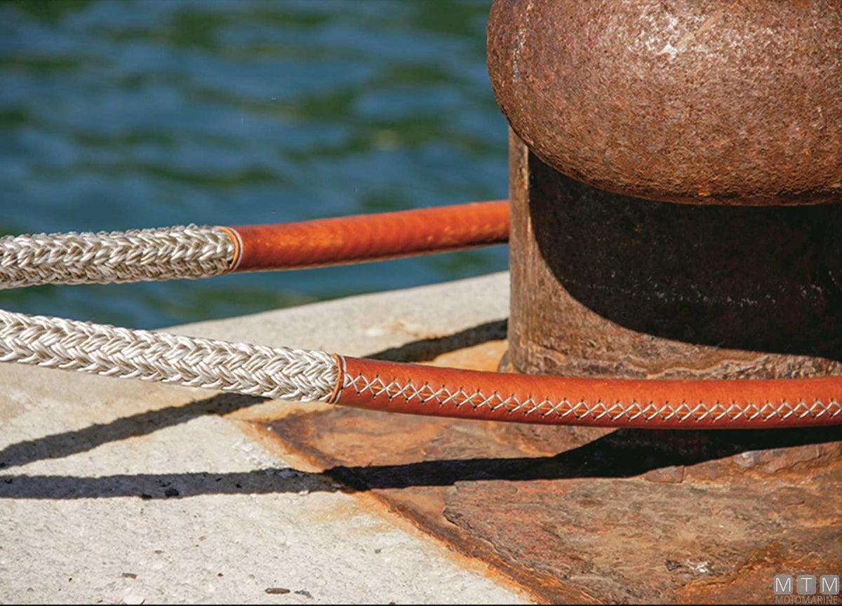 Beige braided mooring line with eye splice, 75 cm, Ø24 mm, 20 m - original photo Motomarine Srl