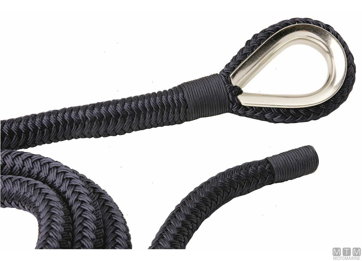 Blue braided mooring line with stainless steel thimble Ø24 mm 20 m - original photo Motomarine Srl