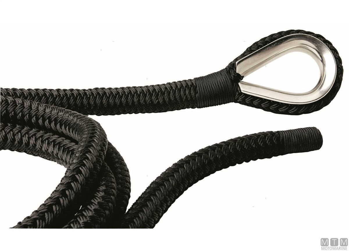 Black braided mooring line with stainless steel thimble Ø28 mm 20 m - original photo Motomarine Srl