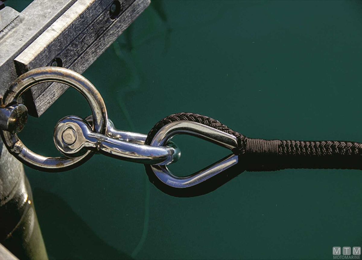 Black braided mooring line with stainless steel thimble Ø28 mm 20 m - original photo Motomarine Srl