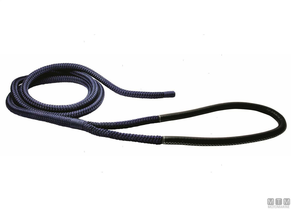 Mooring braid blue with black leather eye splice 75 cm Ø24 mm 16 m - original photo Motomarine Srl