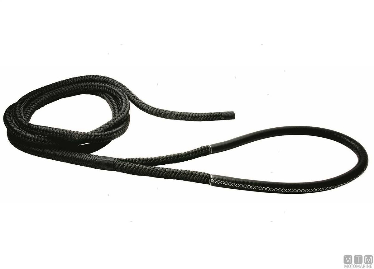 Black braided mooring line with eye splice, 75 cm, Ø28 mm, 16 m - original photo Motomarine Srl