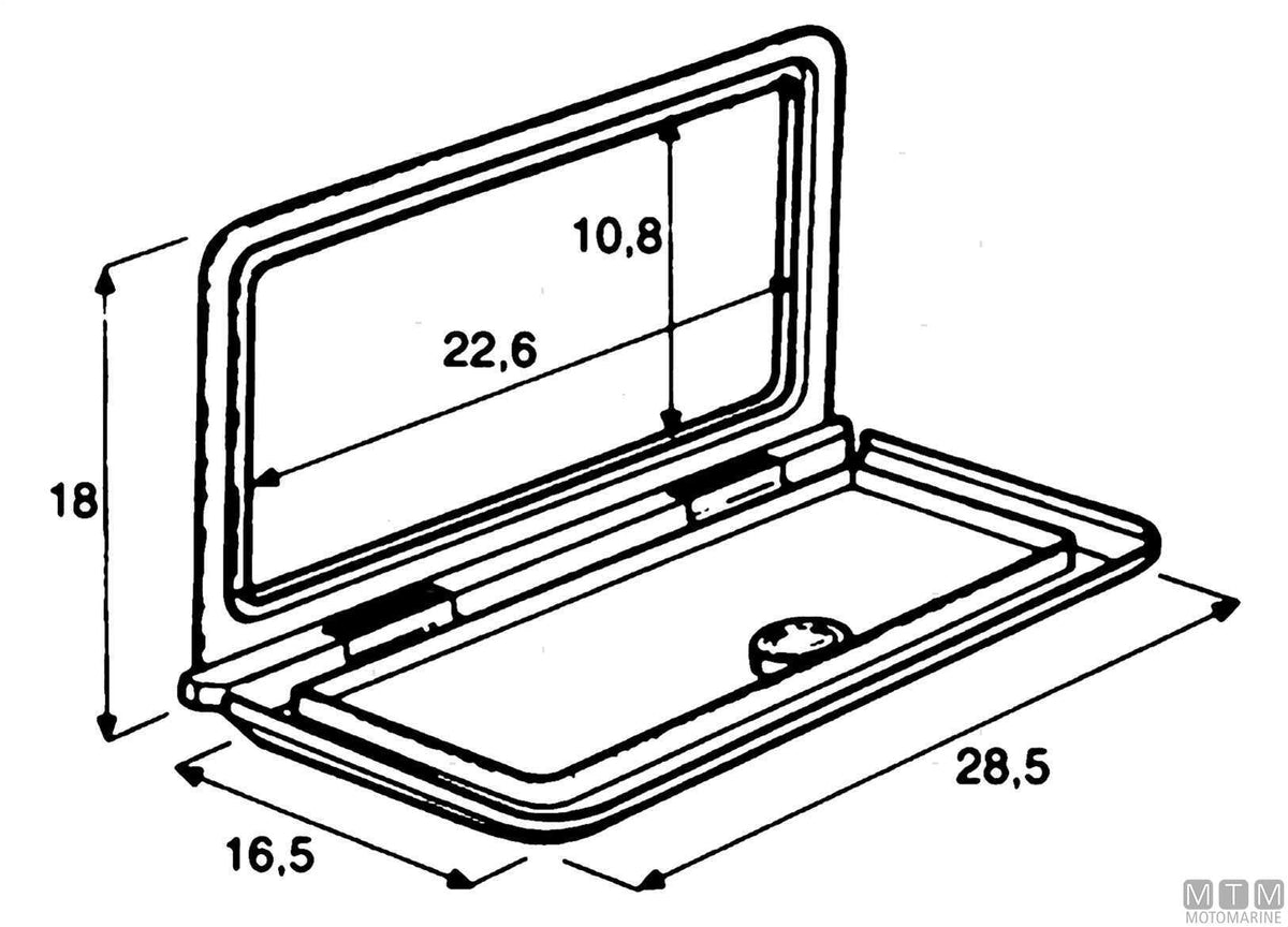 Radio/VHF compartment hatch with lock - original photo Motomarine Srl
