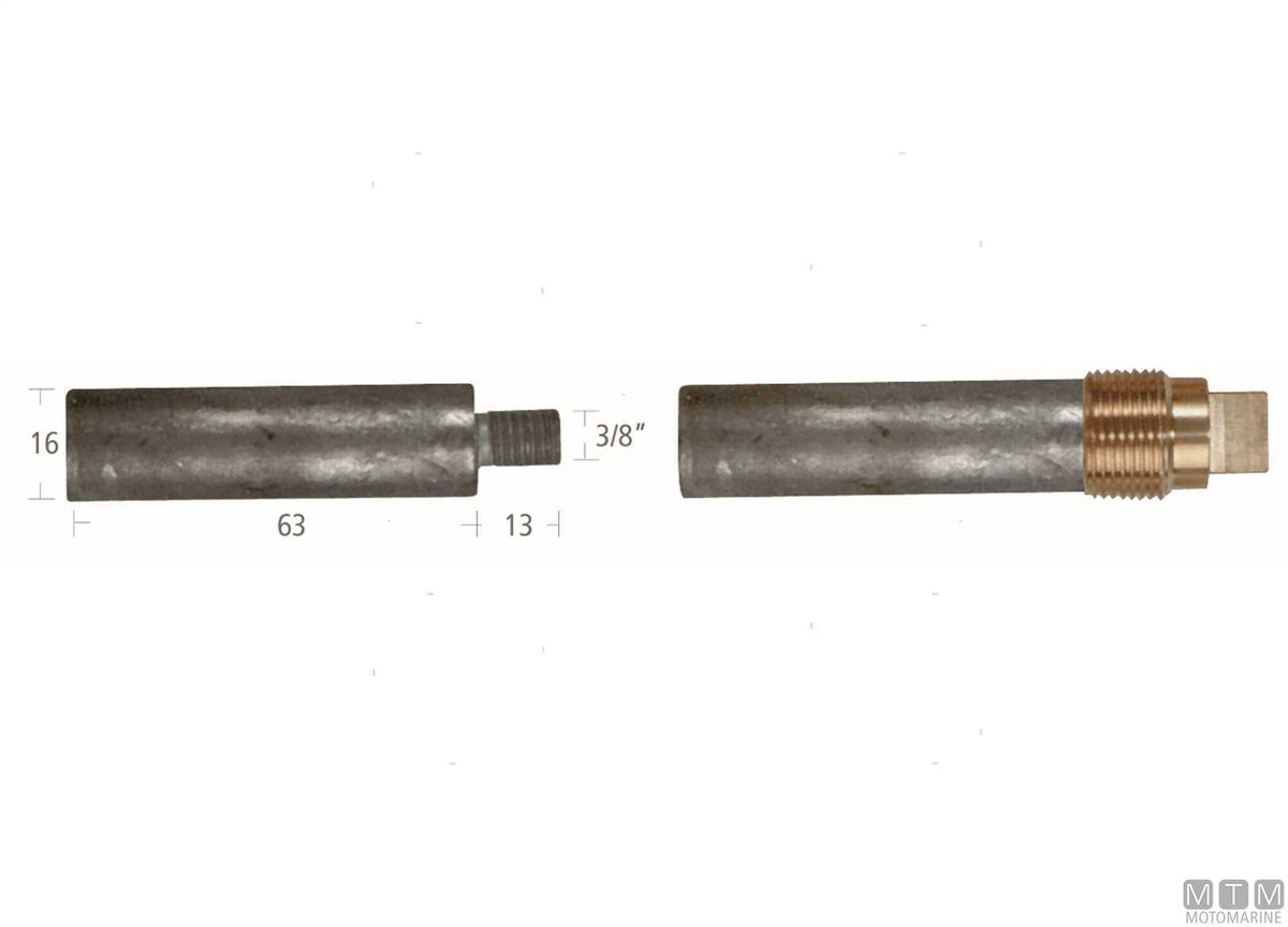 Caterpillar bar anode with plug Ø16x63 mm, zinc - original photo Motomarine Srl