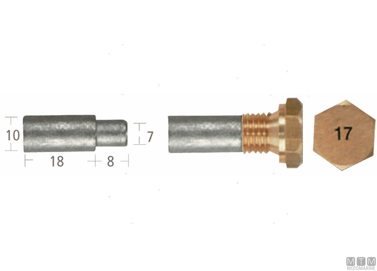 Zinc pencil anode with plug Aifo-Fiat 10x18 mm - original photo Motomarine Srl