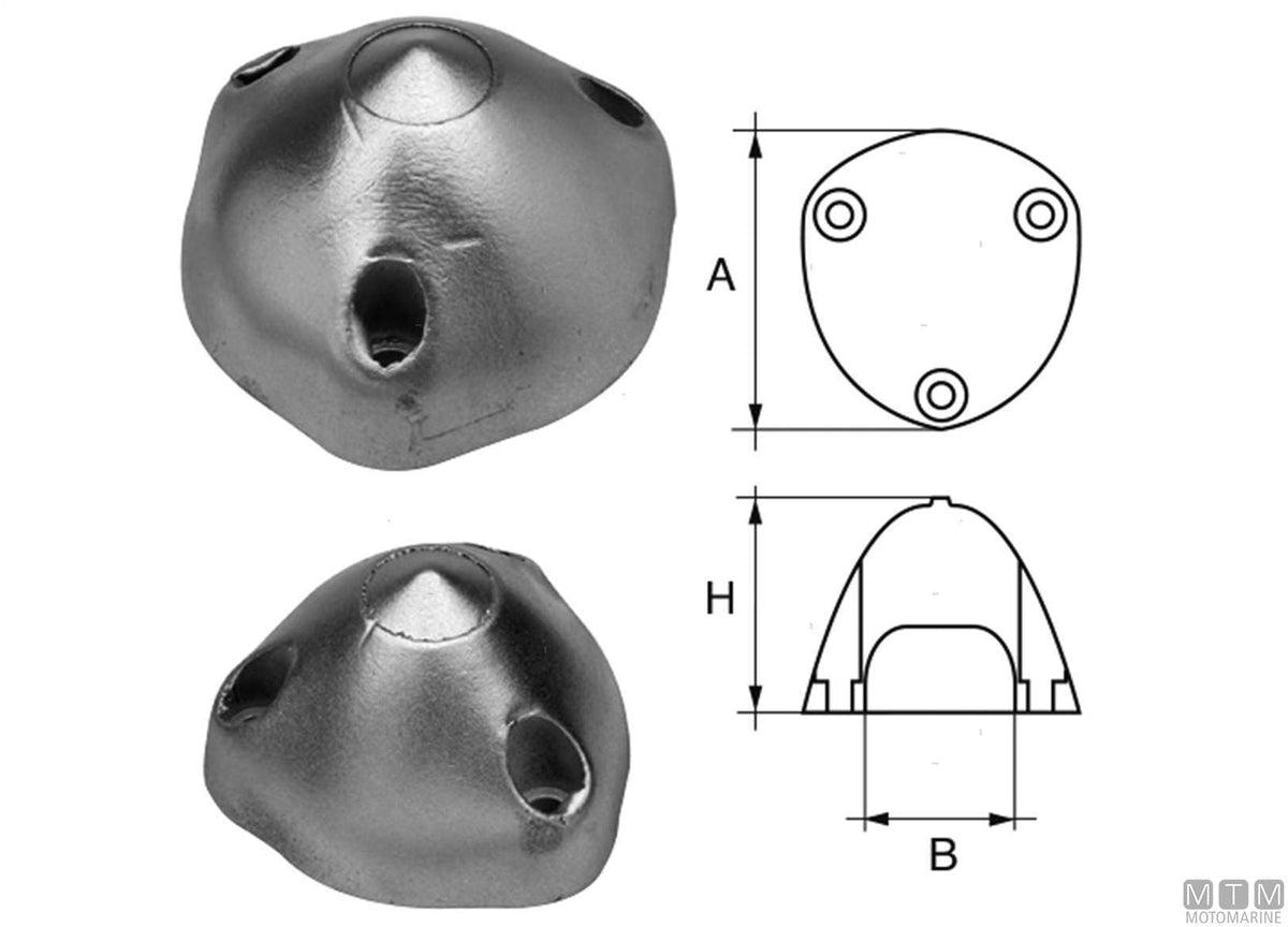 Aluminium nose cone anode for Max Prop Ø72 mm - original photo Motomarine Srl