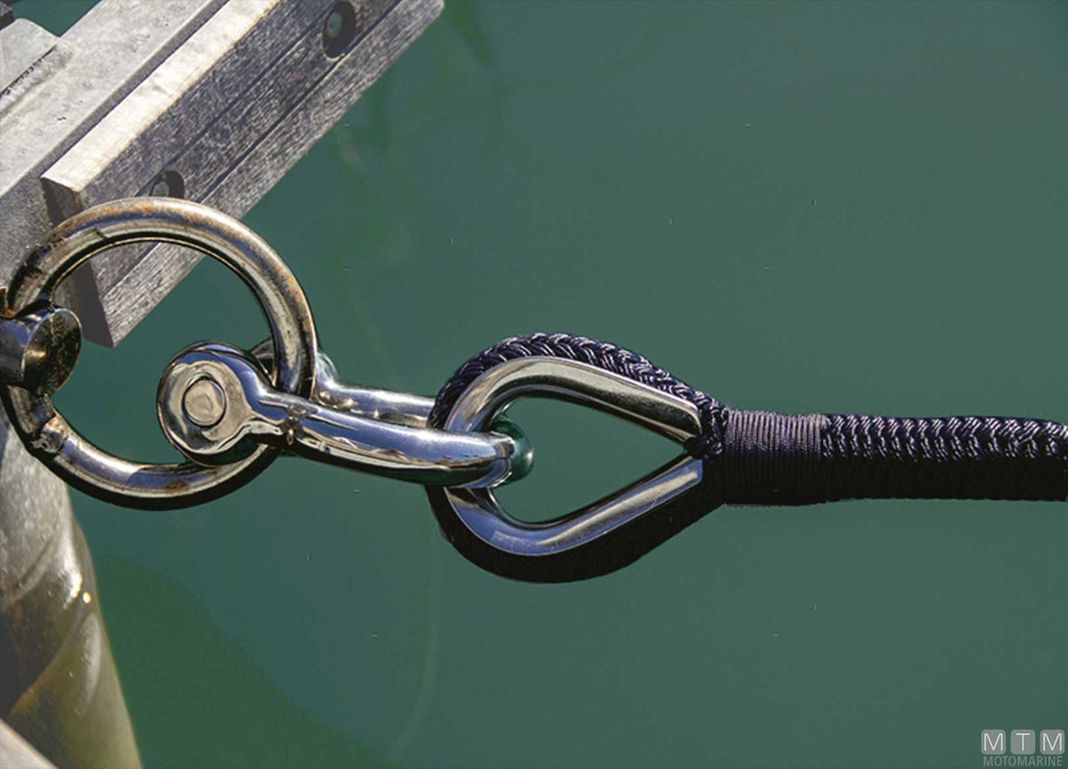 Blue braided mooring line with stainless steel thimble Ø24 mm 20 m - original photo Motomarine Srl