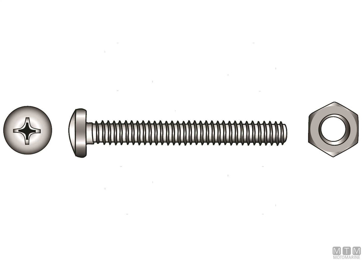 DIN 7985 pan head screws + A4 stainless nuts M4x30, 6 pcs - original photo Motomarine Srl