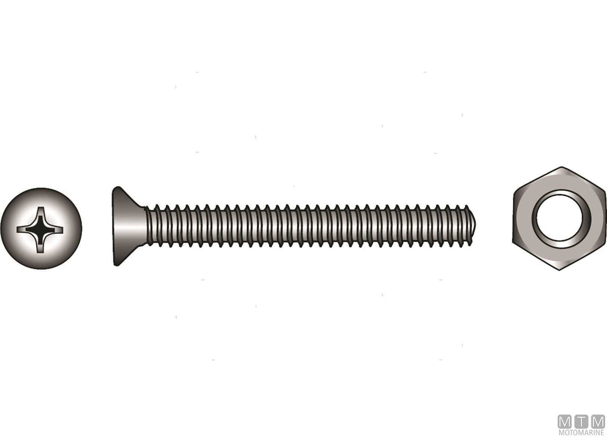 Countersunk flat head screws DIN965 + A4 stainless nuts M6x20 4 pcs - original photo Motomarine Srl
