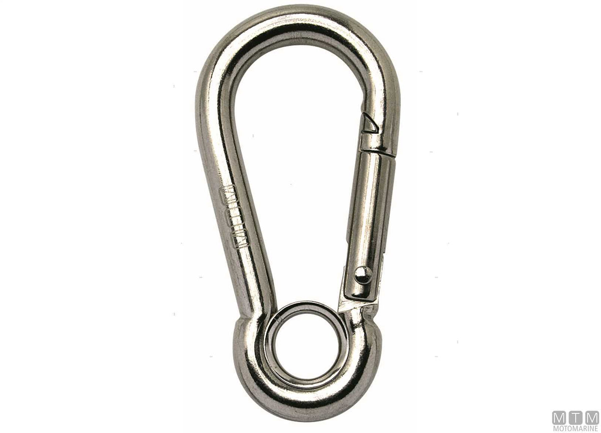 Classic snap hook Ø6 mm with eye stainless steel 316 blister pack - original photo Motomarine Srl