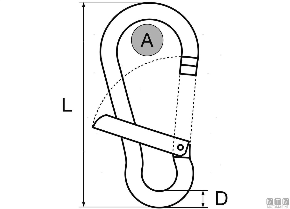 Kong Classic snap hook Ø8 mm side opening stainless steel 316 - original photo Motomarine Srl