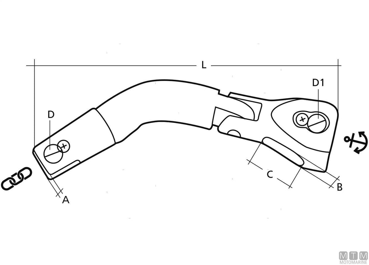 Trimmer anchor connector, chain Ø10/12 mm, L 200 mm, stainless steel 316 - original photo Motomarine Srl