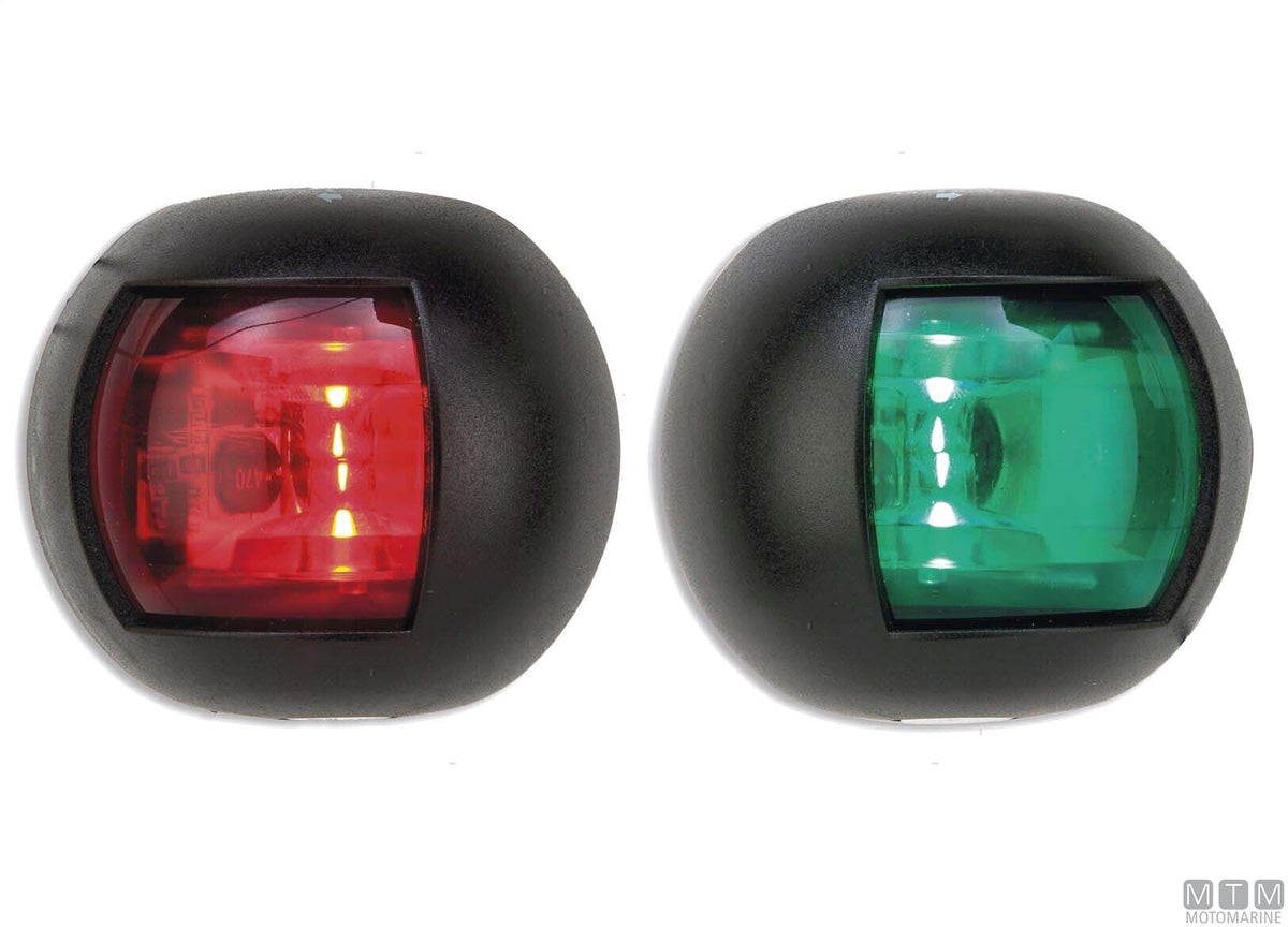 LED navigation sidelight, green, half-dome, black, 70x63 mm - original photo Motomarine Srl