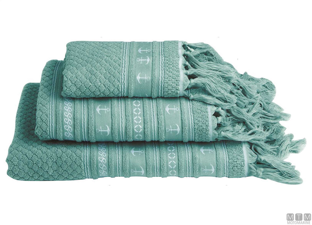 MB Anchors Santorini set of 3 towels, aqua - original photo Motomarine Srl
