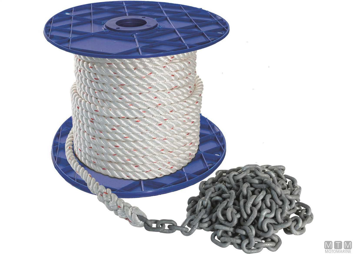 Polyester rope Ø14 mm 50 m + galvanized chain Ø8 mm 7.5 m - original photo Motomarine Srl