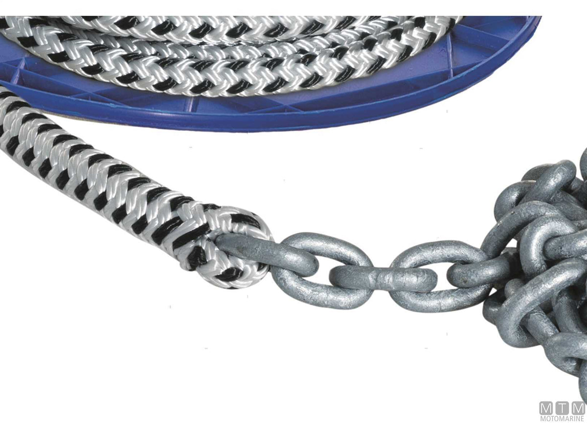 Polyester braid Ø14 mm 50 m + galvanized chain Ø8 mm 7.5 m - original photo Motomarine Srl