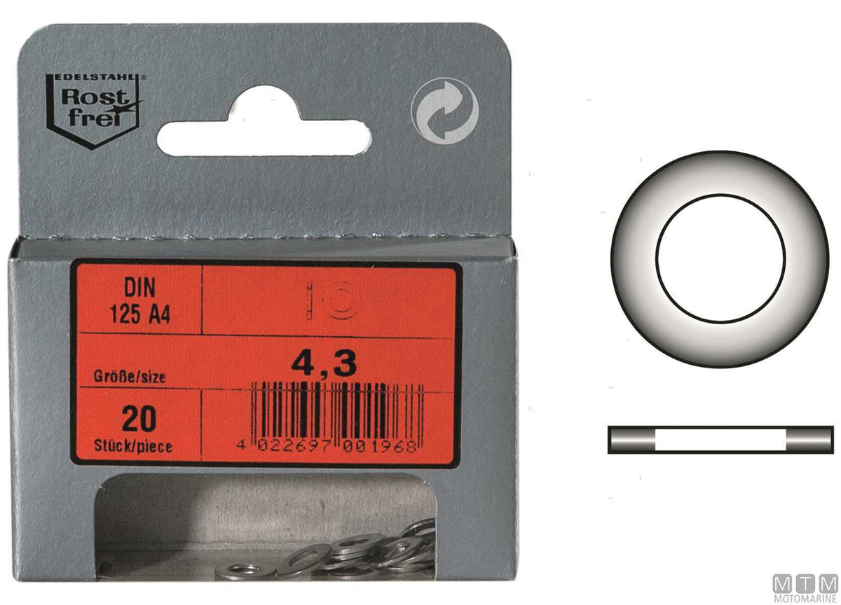 DIN125 flat washers, stainless steel A4, Ø5.3 mm, 30 pcs - original photo Motomarine Srl