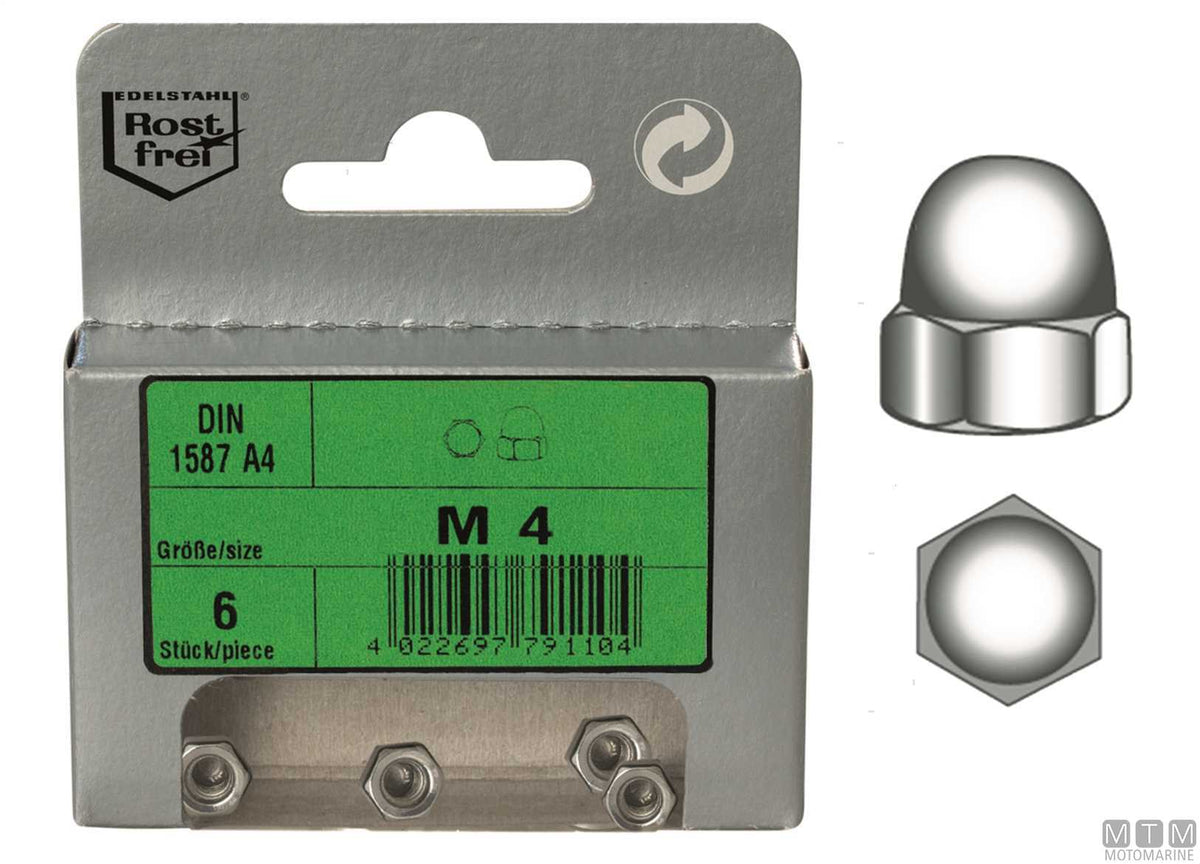 Cap nuts DIN1587 stainless steel A4 M3, 6 pcs - original photo Motomarine Srl