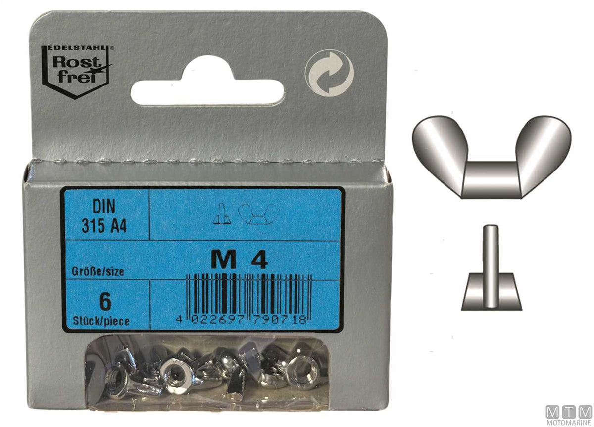 Wing nuts DIN315 stainless steel A4 M10 2 pcs - original photo Motomarine Srl