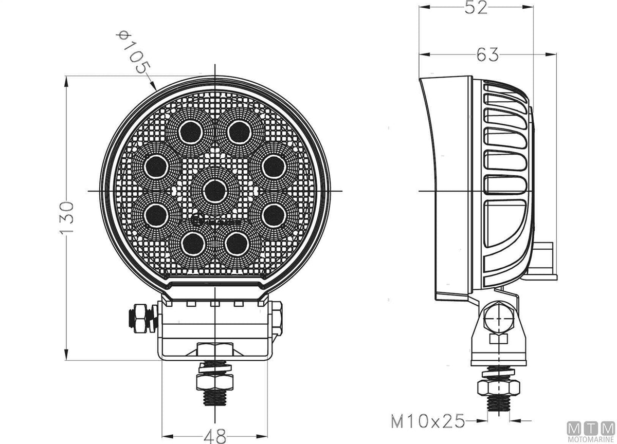LED deck spotlight white Ø116 mm - original photo Motomarine Srl