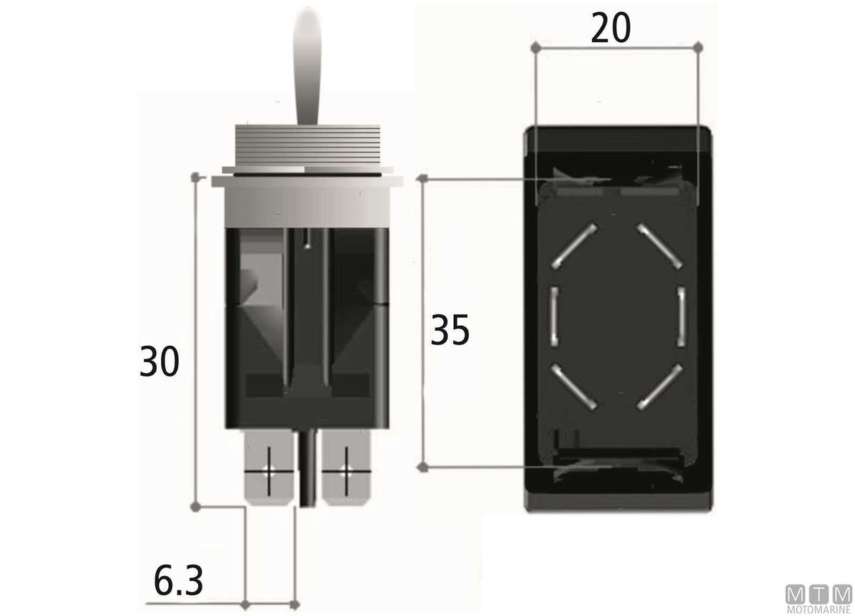 Toggle switch ON-OFF-ON with LED 20 A 6 terminals - original photo Motomarine Srl