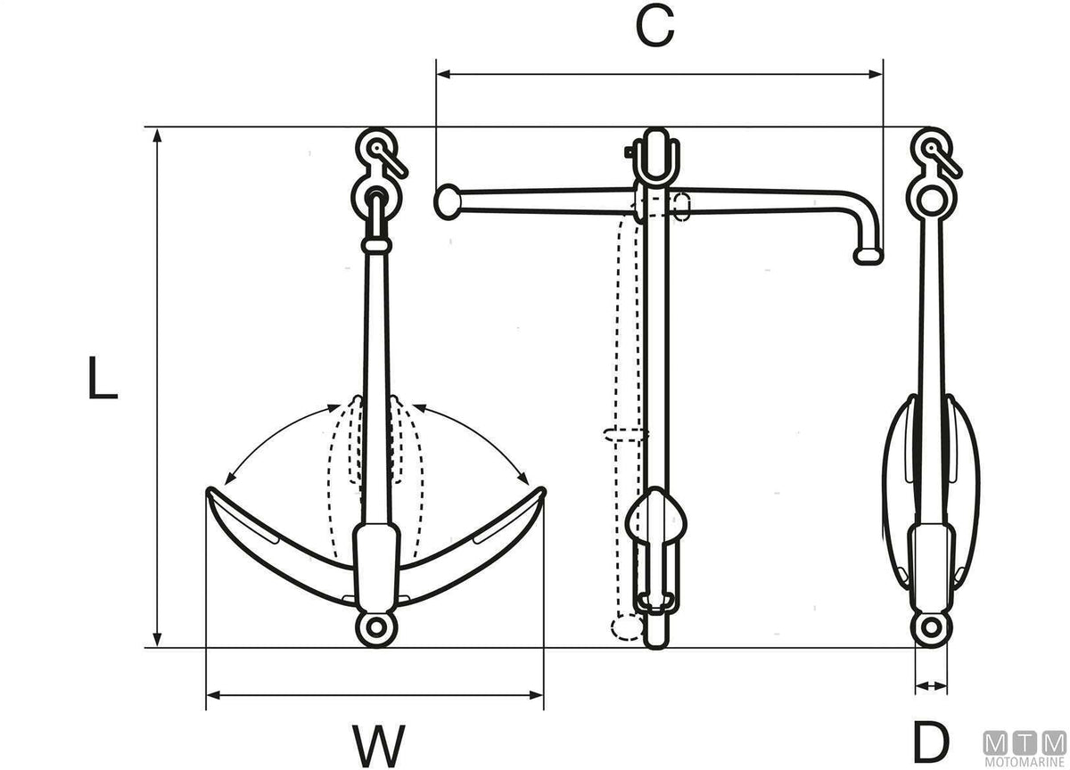 Folding admiralty anchor 20 kg hot-dip galvanized steel - original photo Motomarine Srl