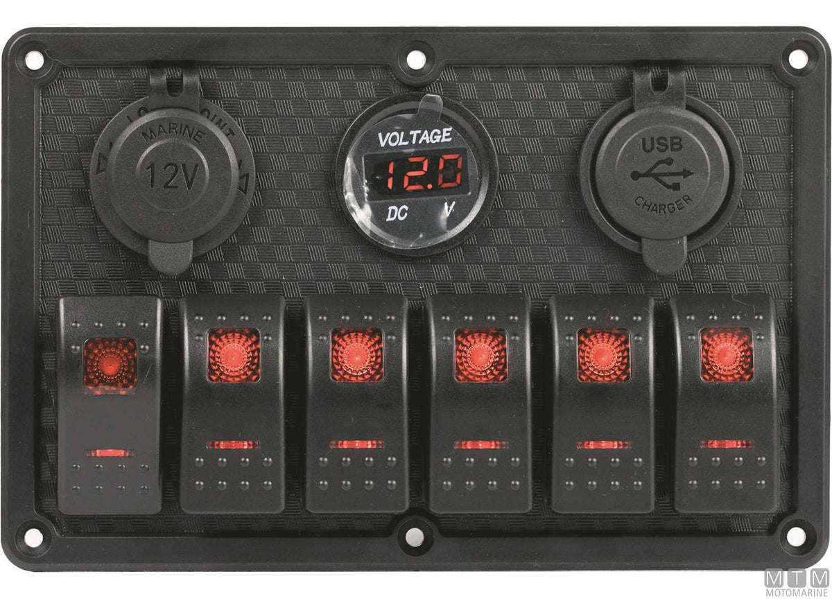 Panel with 4+2-position rocker switches 130x120 mm - original photo Motomarine Srl