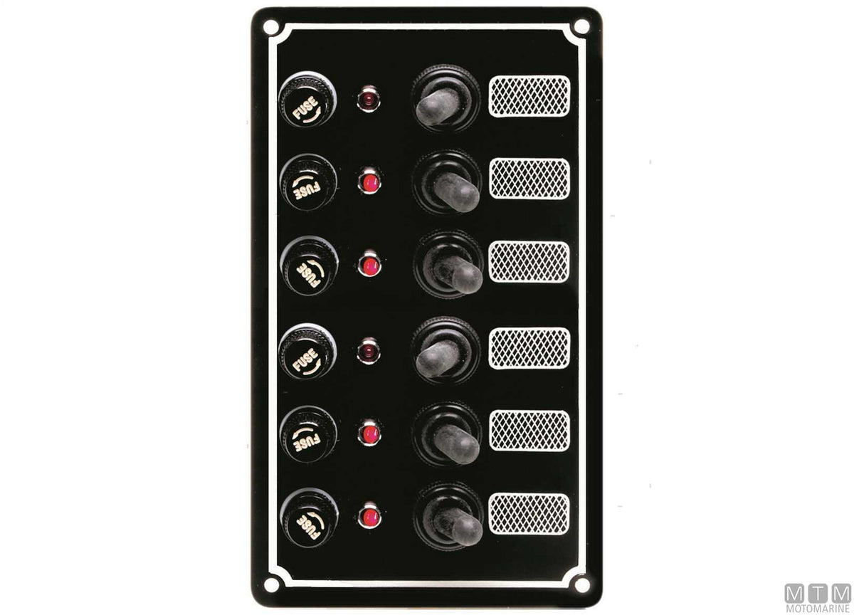 Aluminium panel with lever switches, 6 positions, 170x100 mm - original photo Motomarine Srl