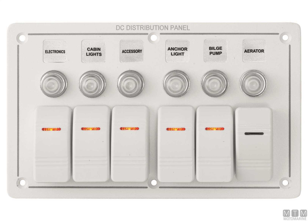 White aluminium panel with rocker switches, 8 positions - original photo Motomarine Srl