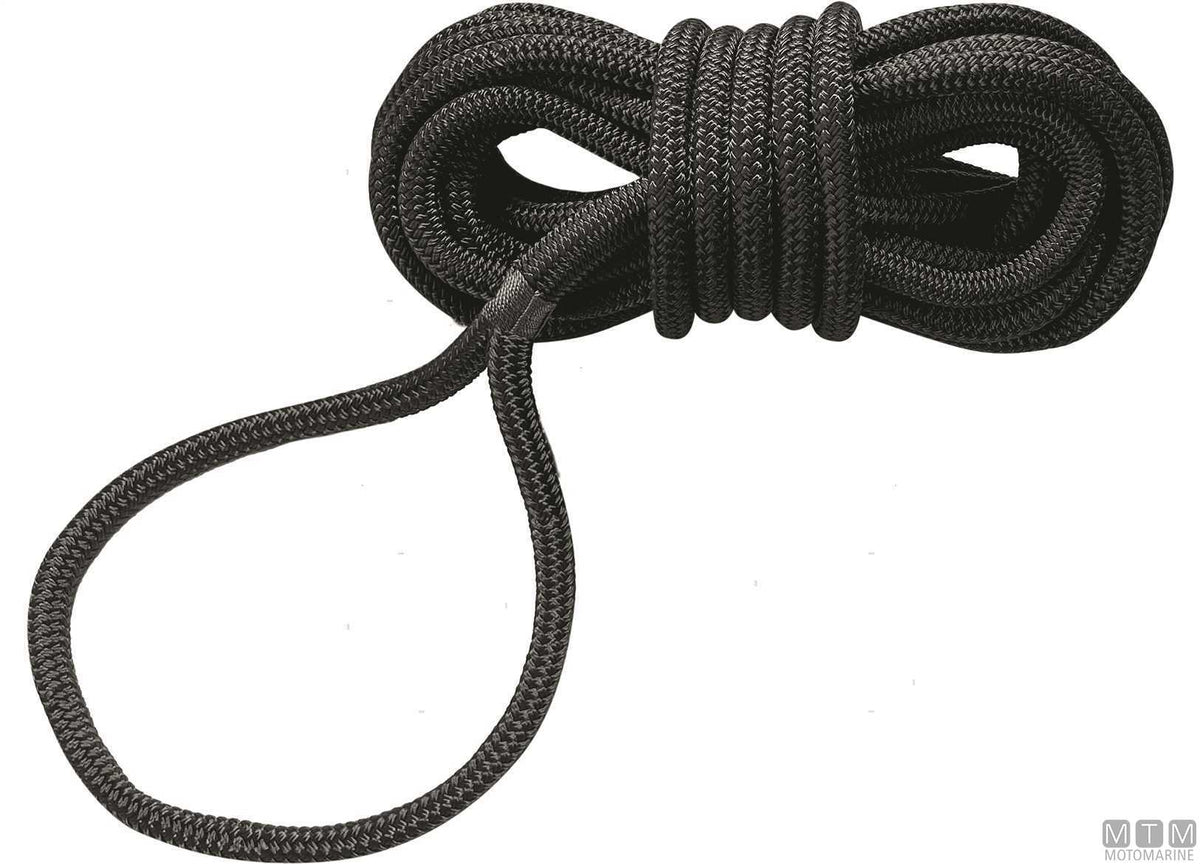 Black polyester mooring braid with spliced eye Ø18 mm, 15 m - original photo Motomarine Srl
