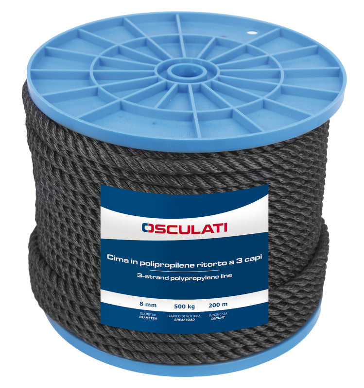3-strand black Polypropylene rope 8 mm (pack of 200) - foto originale Osculati Srl