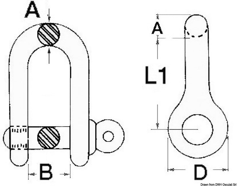 U-shackle AISI 316 with captive pin 6 mm (pack of 10) - foto originale Osculati Srl