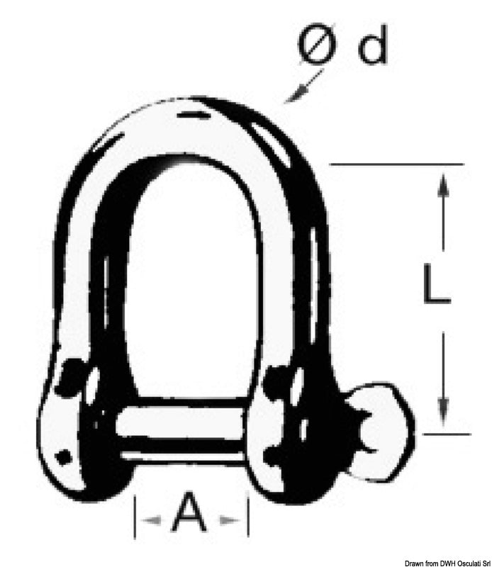 Wide jaw SS shackle 8 mm (pack of 10) - foto originale Osculati Srl