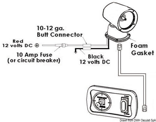 SS electrically controlled spotlight 24 V - foto originale Osculati Srl