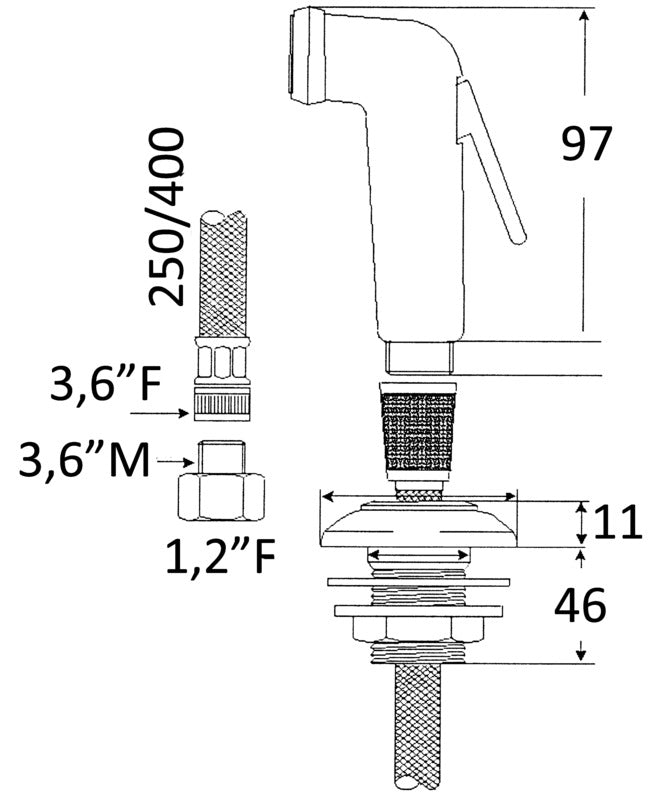 Utility handheld shower PVC hose 2.5 m Deck support - foto originale Osculati Srl