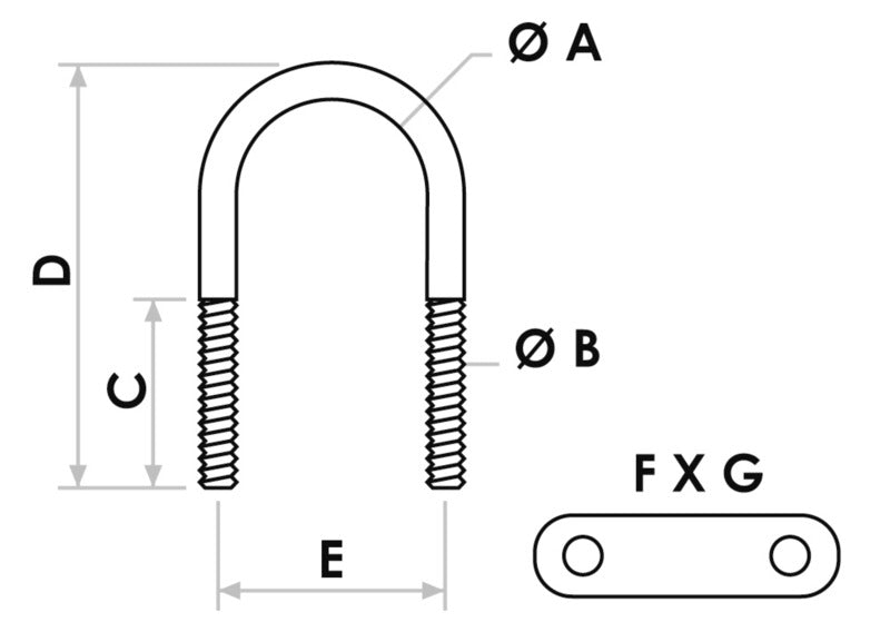 U-bolt AISI316 105mm w/two plates 50x15 mm (pack of 5) - foto originale Osculati Srl