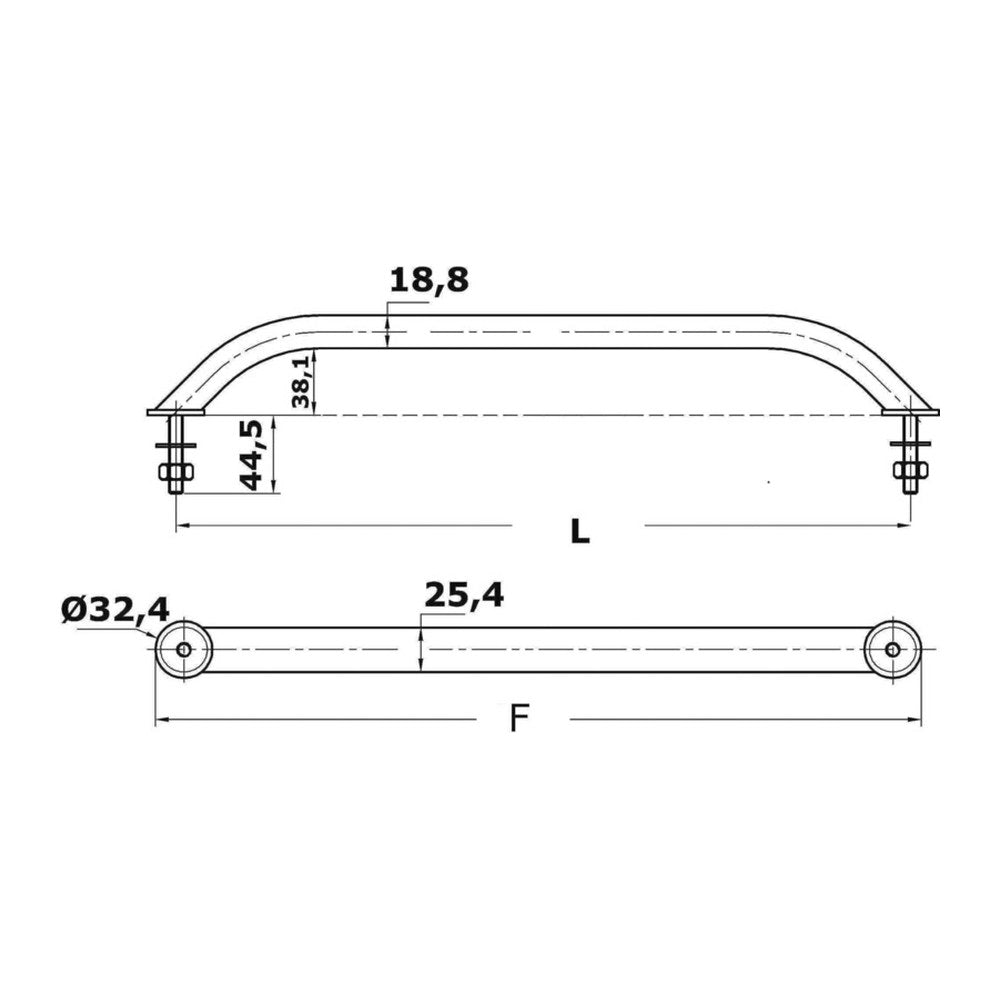 Oval pipe handrail SS external screws 305 mm - foto originale Osculati Srl