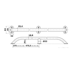 Oval pipe handrail AISI316 19x25 mm 750 mm - foto originale Osculati Srl
