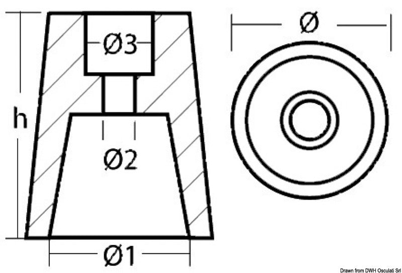 Tecnoseal Radice axis line anode Ø 46 mm - foto originale Osculati Srl