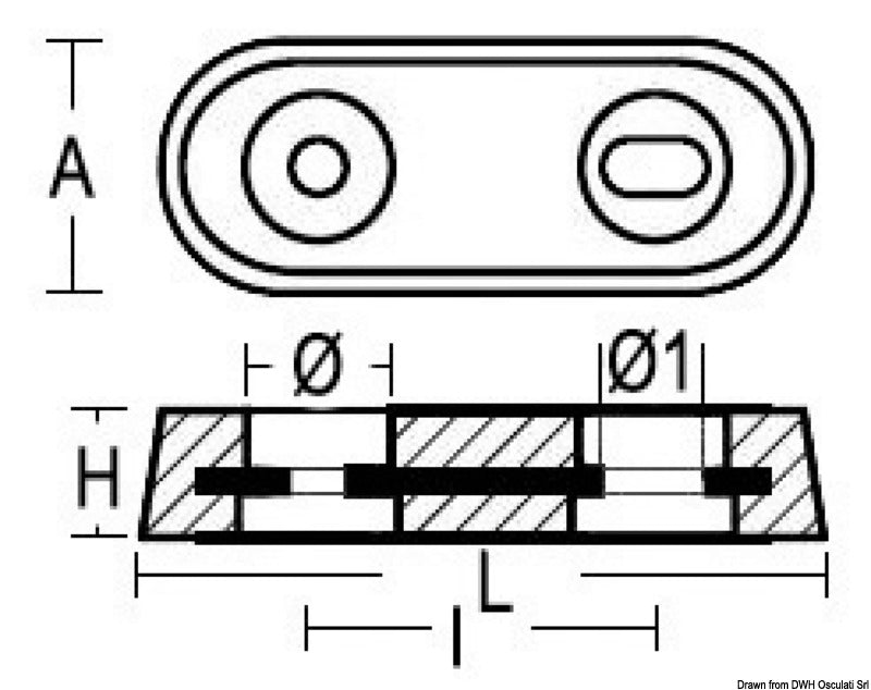 Tecnoseal Magnesium oval Vetus type anode 25 mm 10.5 mm - foto originale Osculati Srl