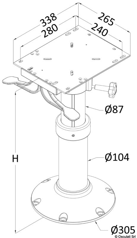 Maxi pedestal w/seat mount telescopic 430/610 mm - foto originale Osculati Srl