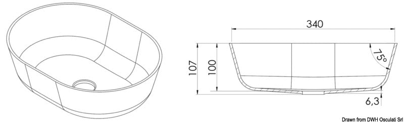 Countertop semi-oval sink Ocritech white 350x260 mm - foto originale Osculati Srl